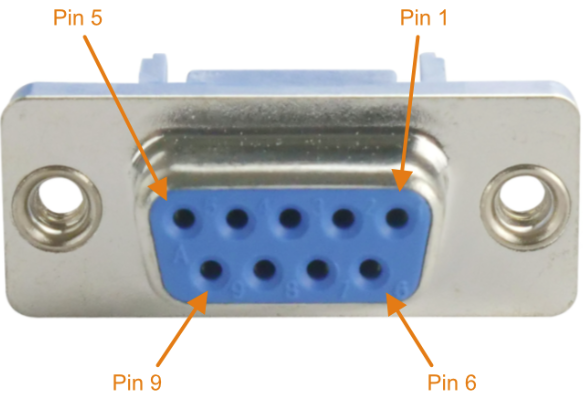 A close up photo of a DE-9F RS-232 Connector